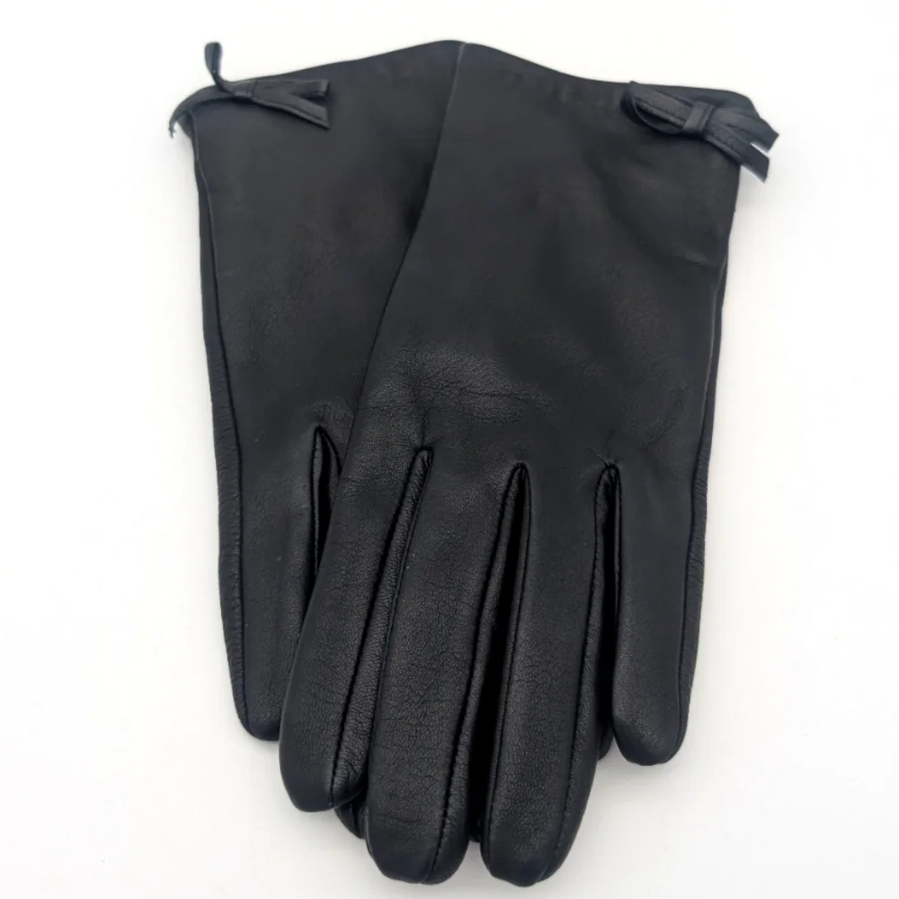 kate spade Black Leather Gloves with Bow Detail